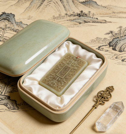 Antique Style Nephrite Jade Plaque, 60g Chinese Archaic Pendant, Ritual Object Inspired Jewelry