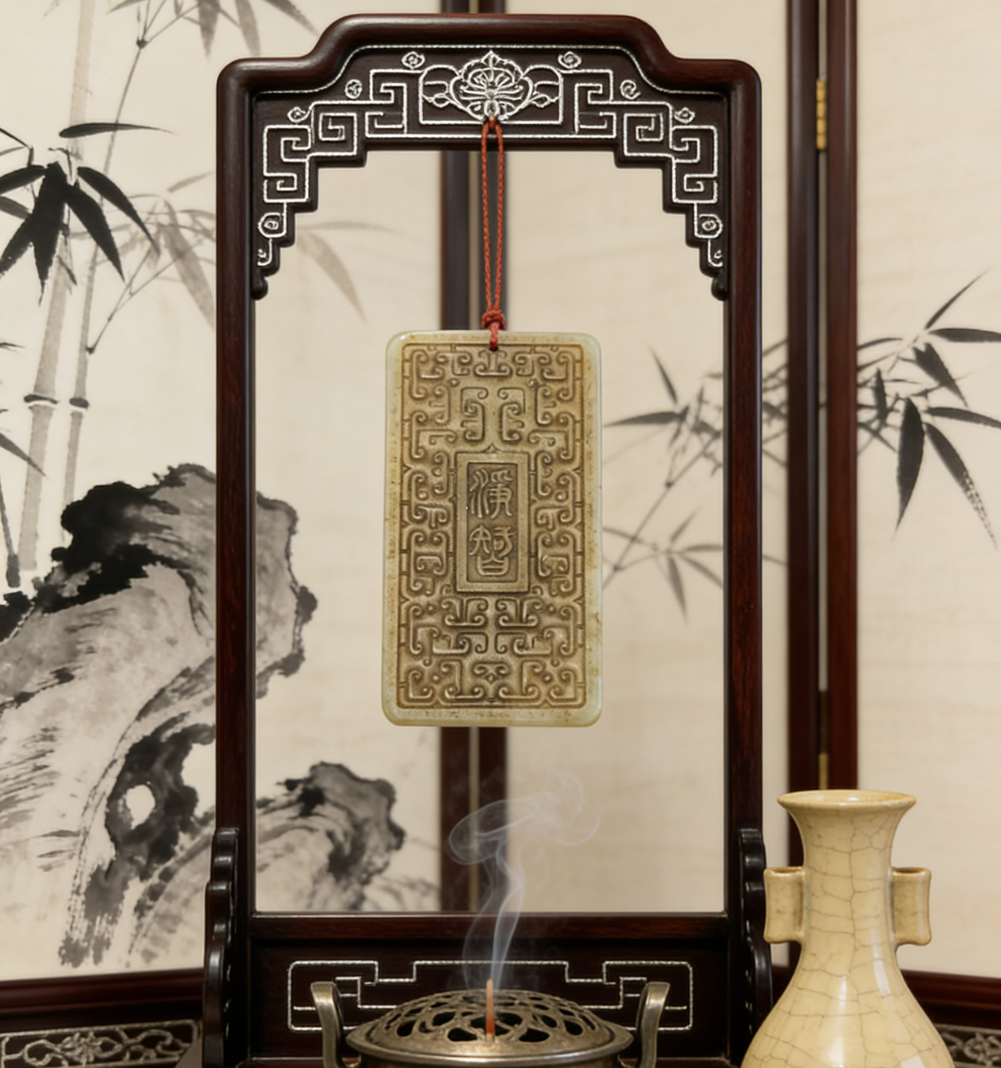 Antique Style Nephrite Jade Plaque, 60g Chinese Archaic Pendant, Ritual Object Inspired Jewelry