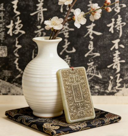 Antique Style Nephrite Jade Plaque, 60g Chinese Archaic Pendant, Ritual Object Inspired Jewelry