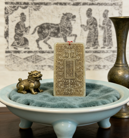 Antique Style Nephrite Jade Plaque, 60g Chinese Archaic Pendant, Ritual Object Inspired Jewelry