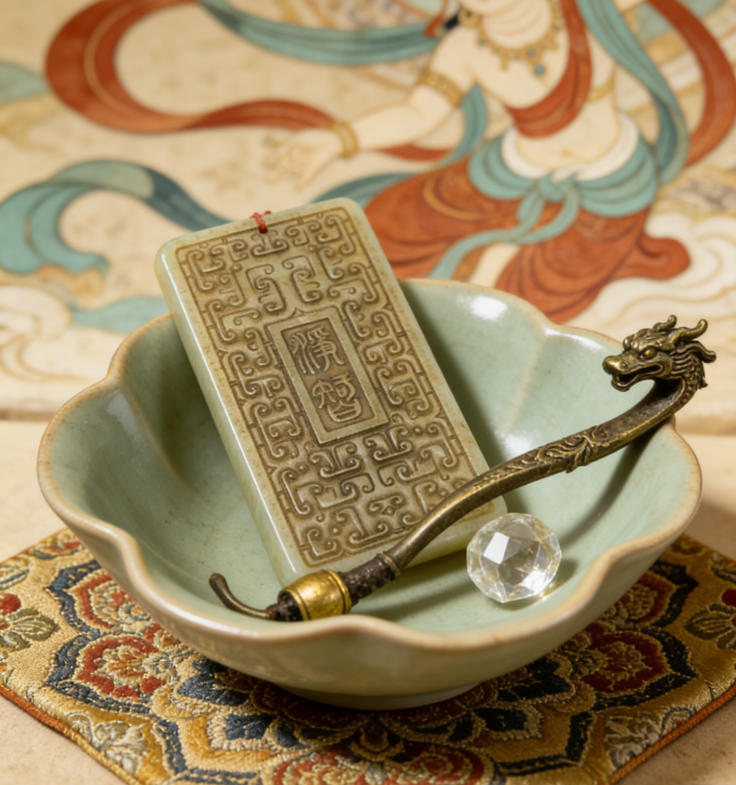 Antique Style Nephrite Jade Plaque, 60g Chinese Archaic Pendant, Ritual Object Inspired Jewelry