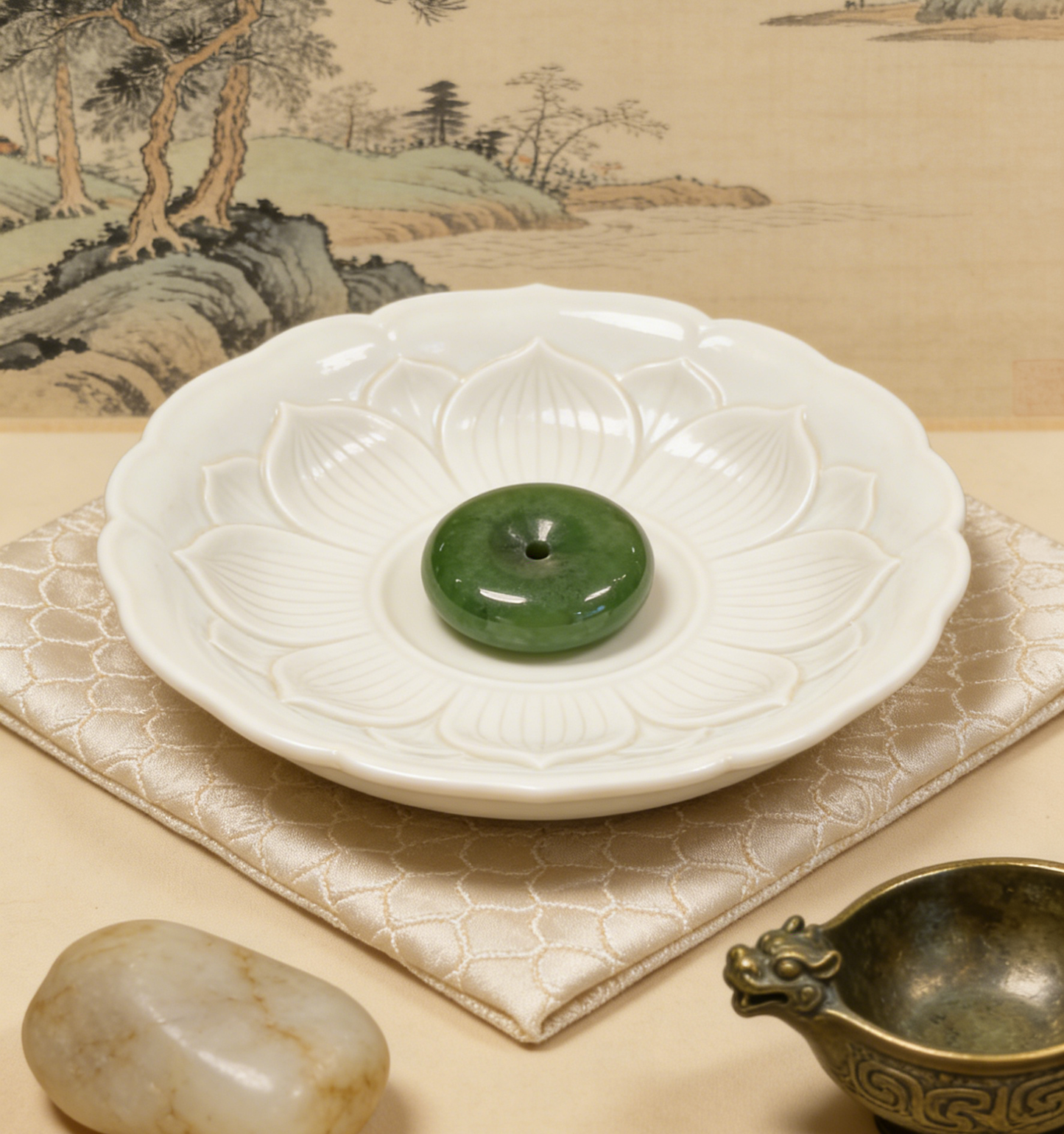 Spinach Jade Pi An Kou Pendant, Nephrite Peace Disc, 8.4g Chinese Safety Amulet, Green Gemstone