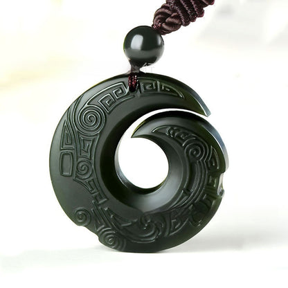 Hetian Jade "Fortune Turns" Double-Sided Pendant Necklace
