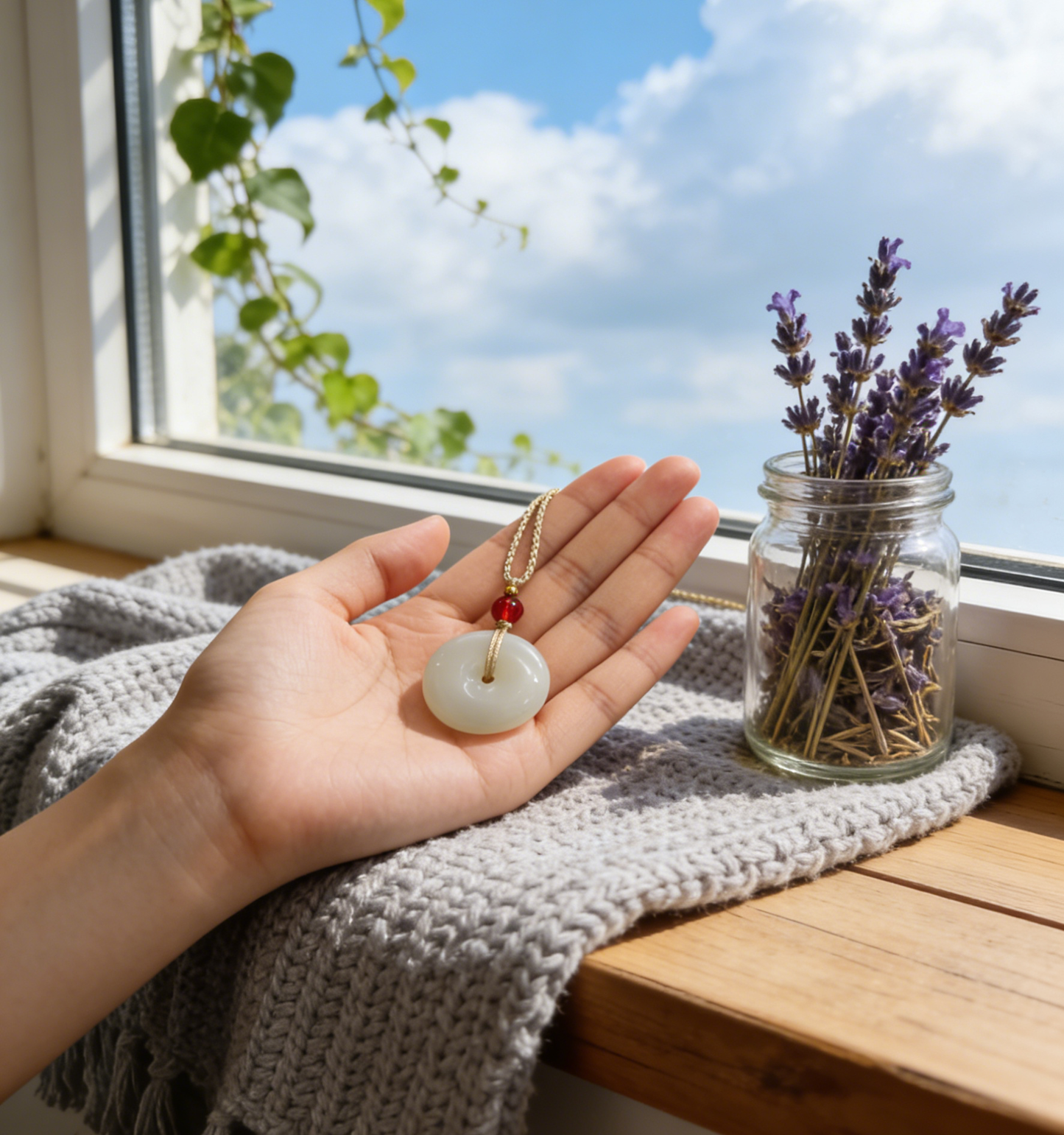 White Nephrite Jade Pi An Kou Pendant, 8.2g Peace Disc, Chinese Safety Amulet, Pure White Gemstone