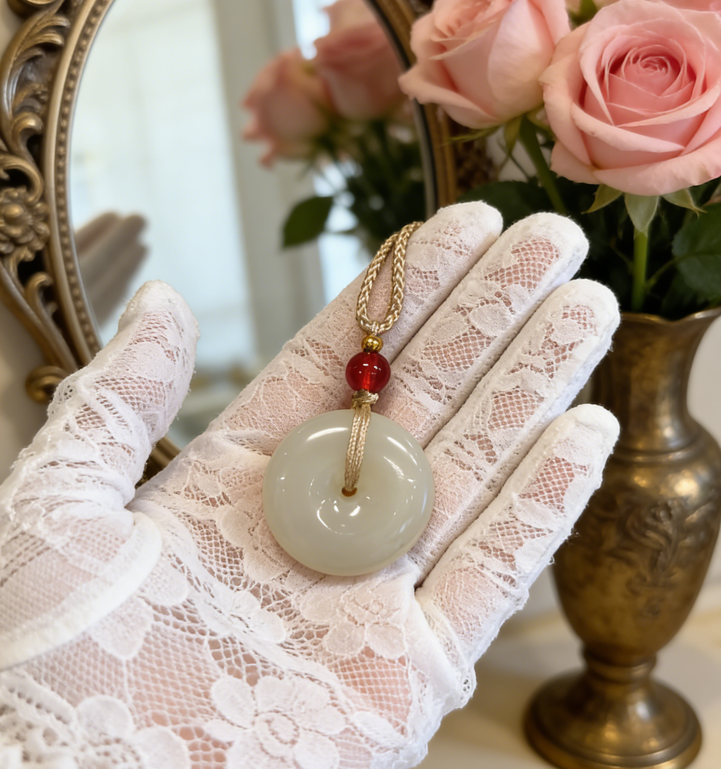 White Nephrite Jade Pi An Kou Pendant, 8.2g Peace Disc, Chinese Safety Amulet, Pure White Gemstone