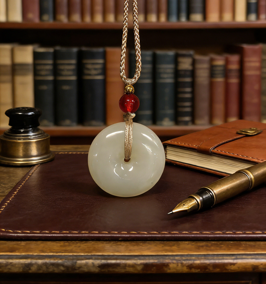 White Nephrite Jade Pi An Kou Pendant, 8.2g Peace Disc, Chinese Safety Amulet, Pure White Gemstone