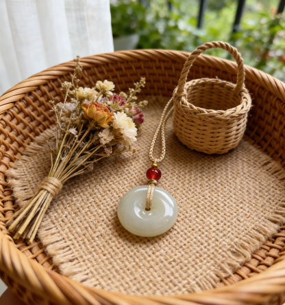 White Nephrite Jade Pi An Kou Pendant, 8.2g Peace Disc, Chinese Safety Amulet, Pure White Gemstone