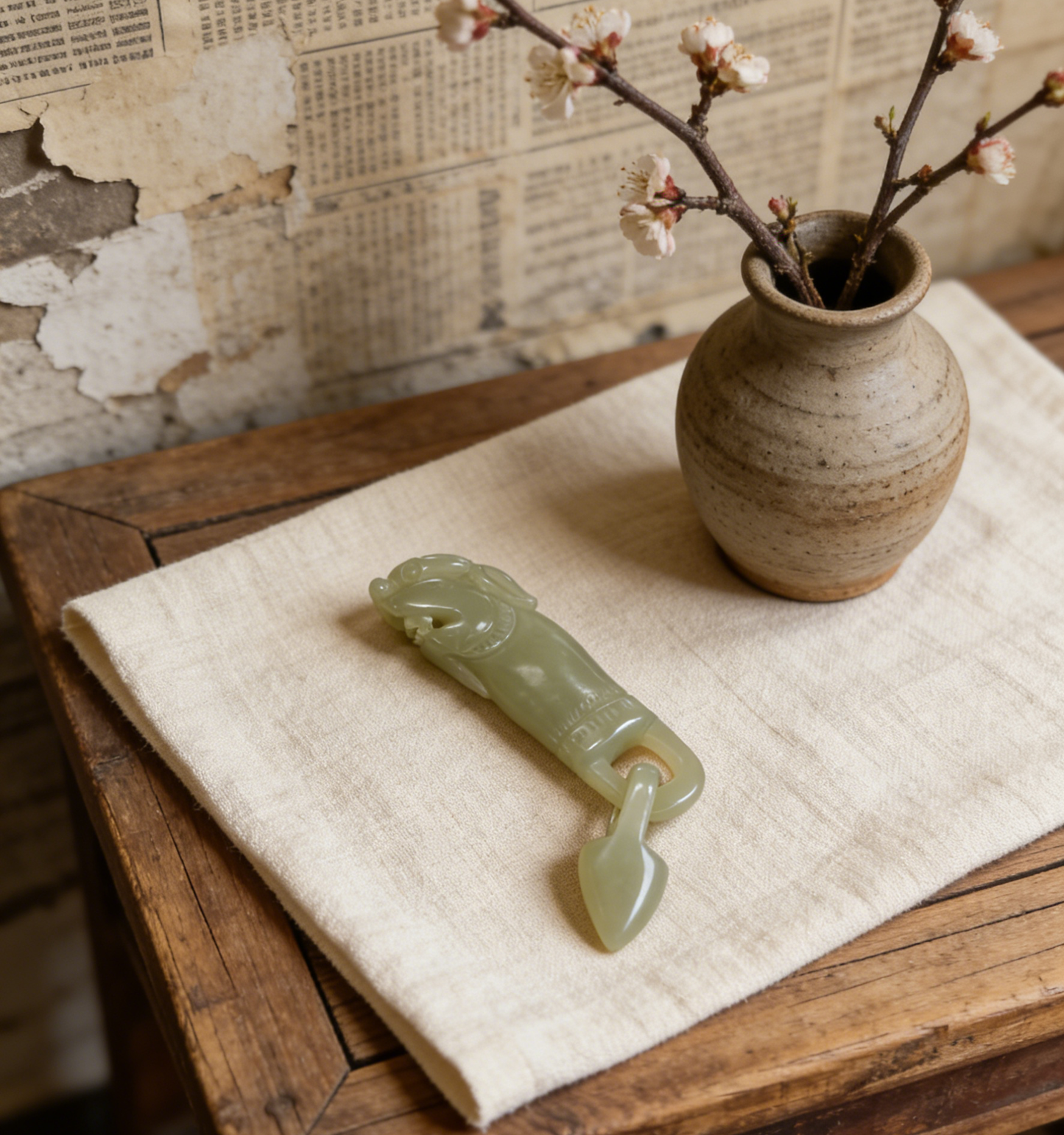 Dragon Tooth Pendant, One-Piece Interlocking Loop Craft, 12.5g Nephrite Jade, Chinese Dragon Talisman