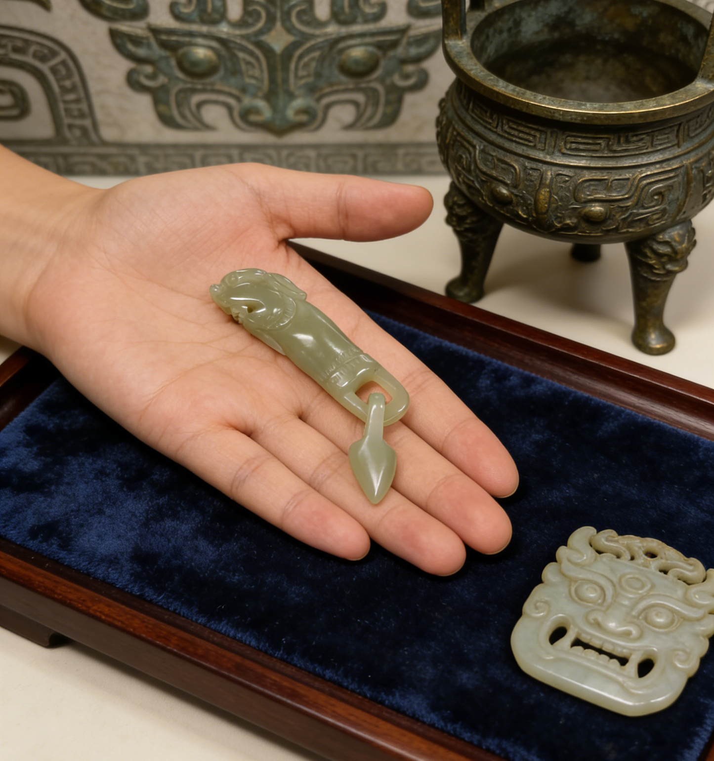 Dragon Tooth Pendant, One-Piece Interlocking Loop Craft, 12.5g Nephrite Jade, Chinese Dragon Talisman