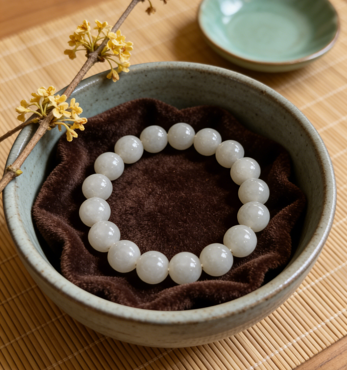 White Jade Bracelet 12mm, Natural Nephrite 43.6g, Classic Unisex Gift, Everyday Zen Jewelry