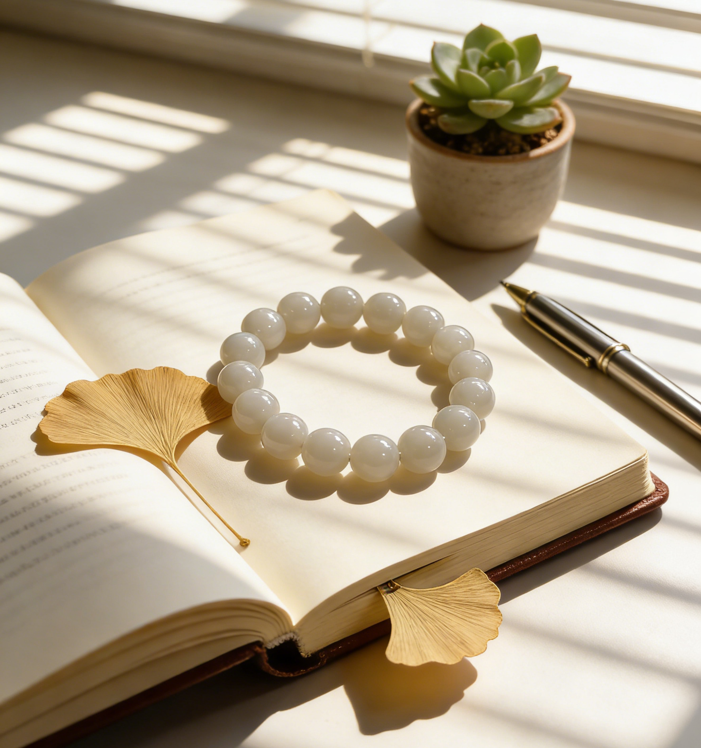 White Jade Bracelet 12mm, Natural Nephrite 43.6g, Classic Unisex Gift, Everyday Zen Jewelry