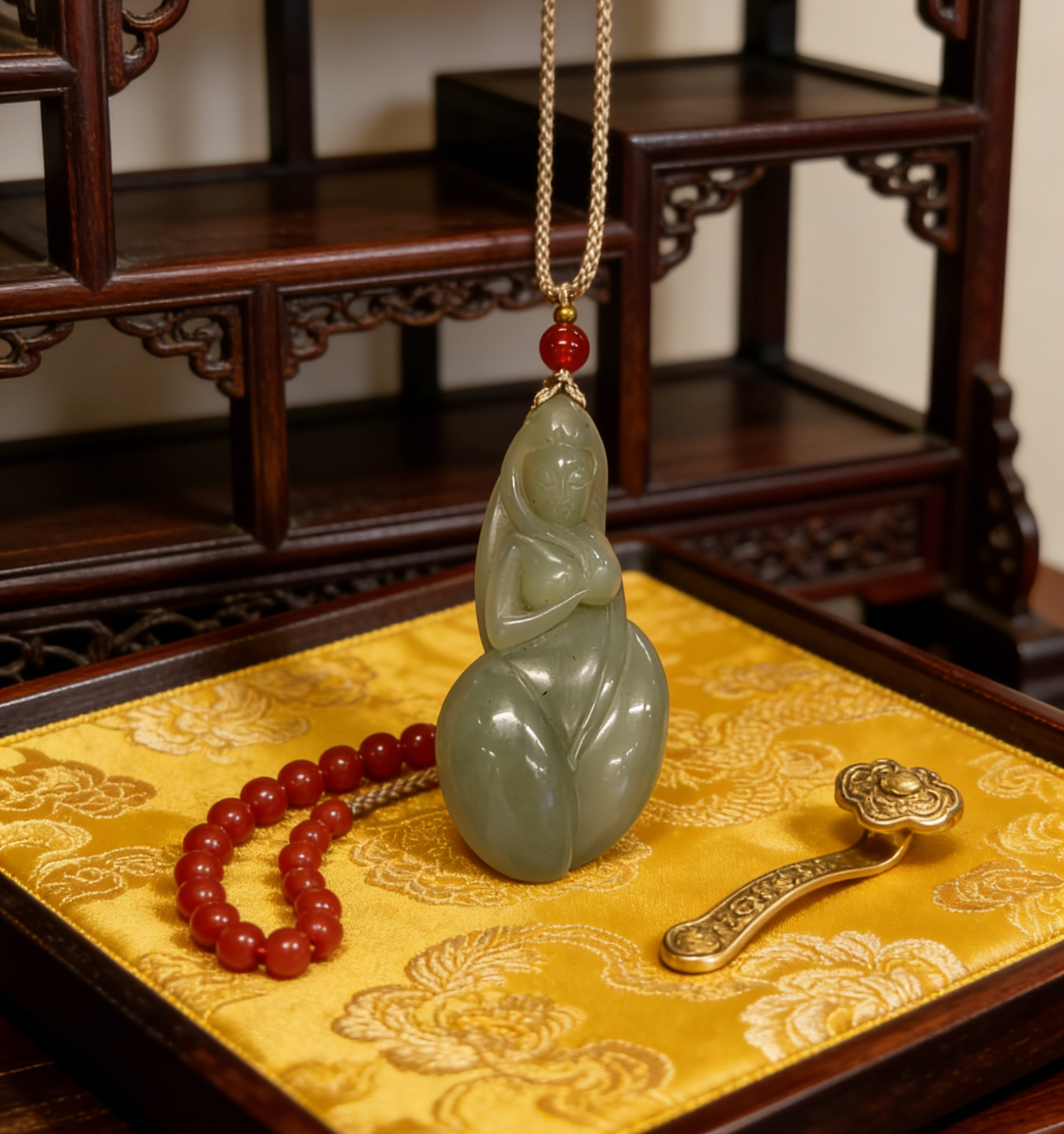 Noble Helper Jade Pendant, 30.5g Auspicious Figurine, Attract Patronage Charm, Good Fortune Talisman