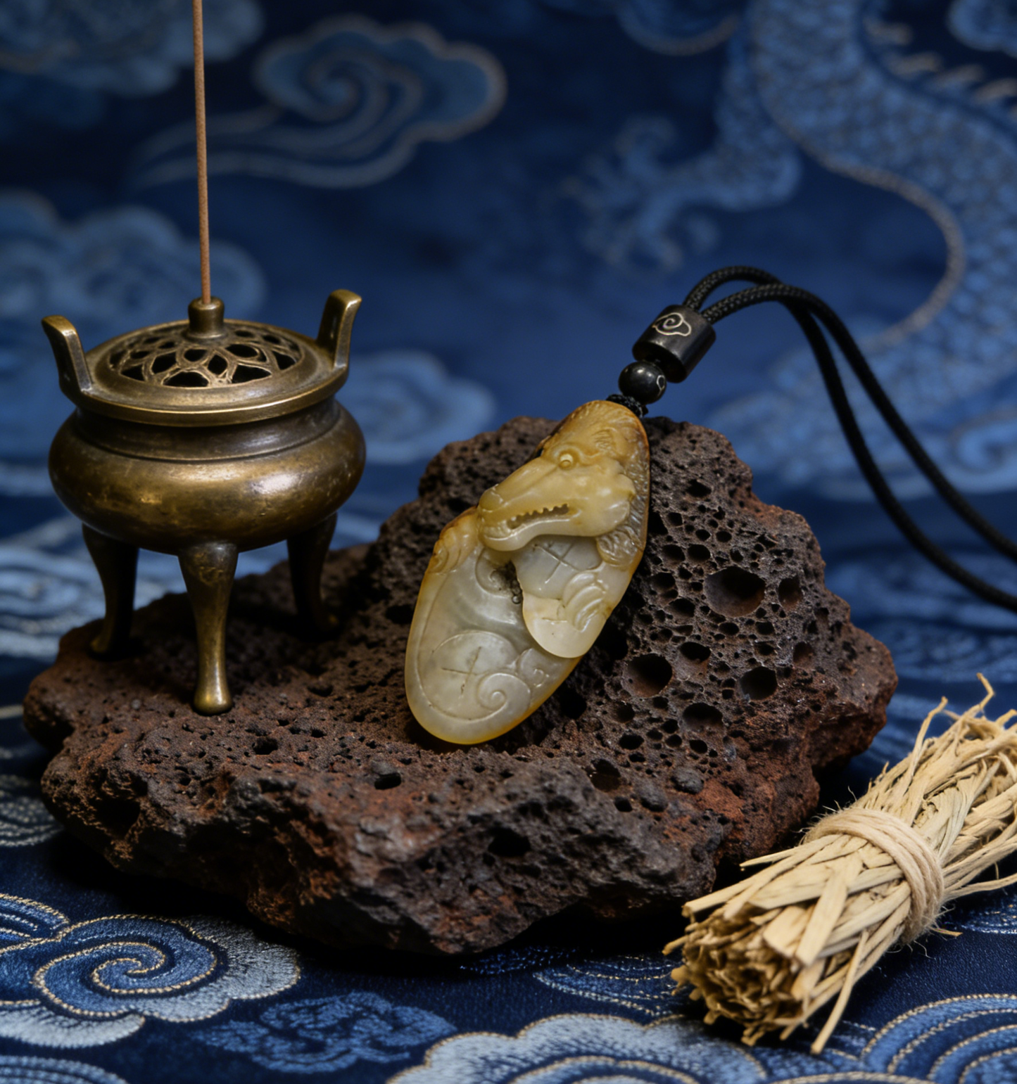 Hetian Nephrite Alligator/Crocodile Carving, 28.6g, Natural River Pebble "Seed Material" Jade Pendant