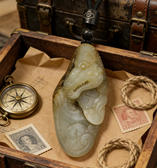 Hetian Nephrite Alligator/Crocodile Carving, 28.6g, Natural River Pebble "Seed Material" Jade Pendant