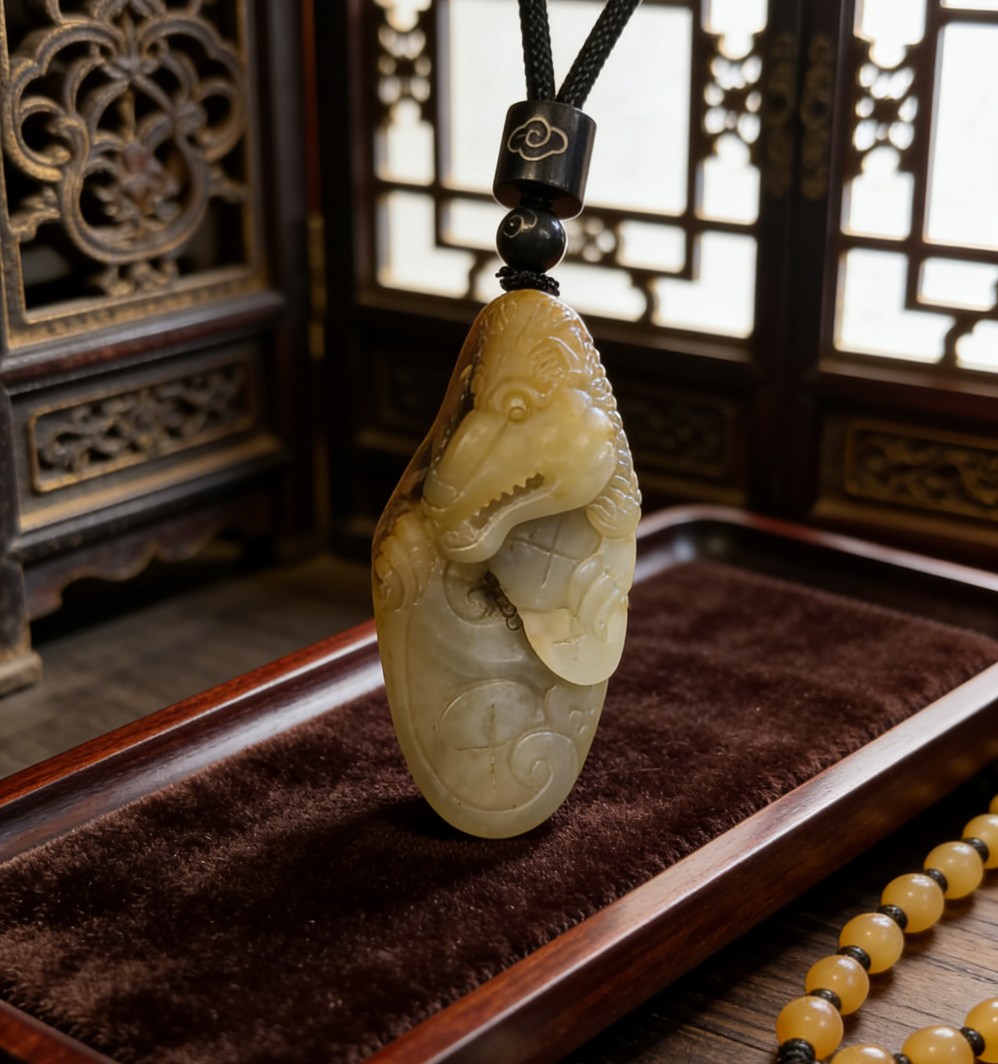 Hetian Nephrite Alligator/Crocodile Carving, 28.6g, Natural River Pebble "Seed Material" Jade Pendant