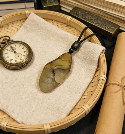 Hetian Nephrite Alligator/Crocodile Carving, 28.6g, Natural River Pebble "Seed Material" Jade Pendant