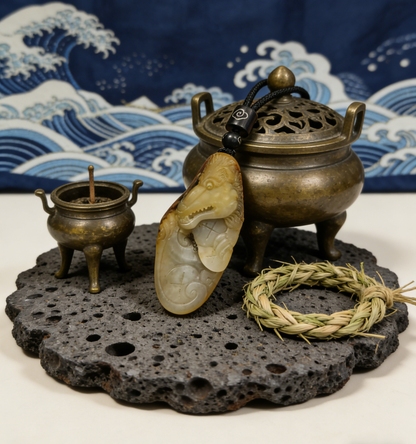 Hetian Nephrite Alligator/Crocodile Carving, 28.6g, Natural River Pebble "Seed Material" Jade Pendant