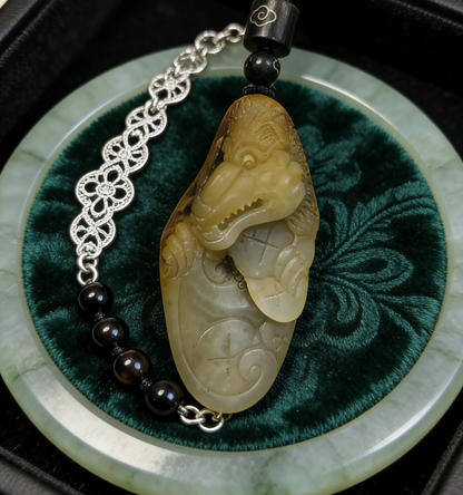 Hetian Nephrite Alligator/Crocodile Carving, 28.6g, Natural River Pebble "Seed Material" Jade Pendant