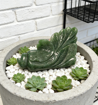 Spinach Jade Cabbage Sculpture, "Hundreds of Fortunes" Statue, 252g Wealth Symbol, Feng Shui Decor