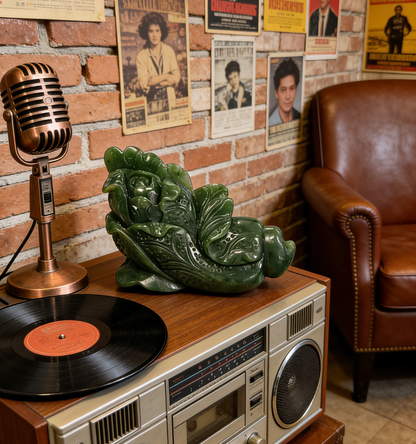 Spinach Jade Cabbage Sculpture, "Hundreds of Fortunes" Statue, 252g Wealth Symbol, Feng Shui Decor