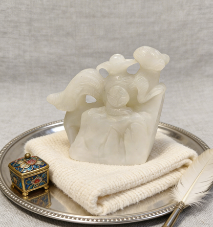 Four-Tailed Spirit Mouse Sculpture - 173.67g Rare Nephrite Jade Carving, Wealth & Fortune Attractor