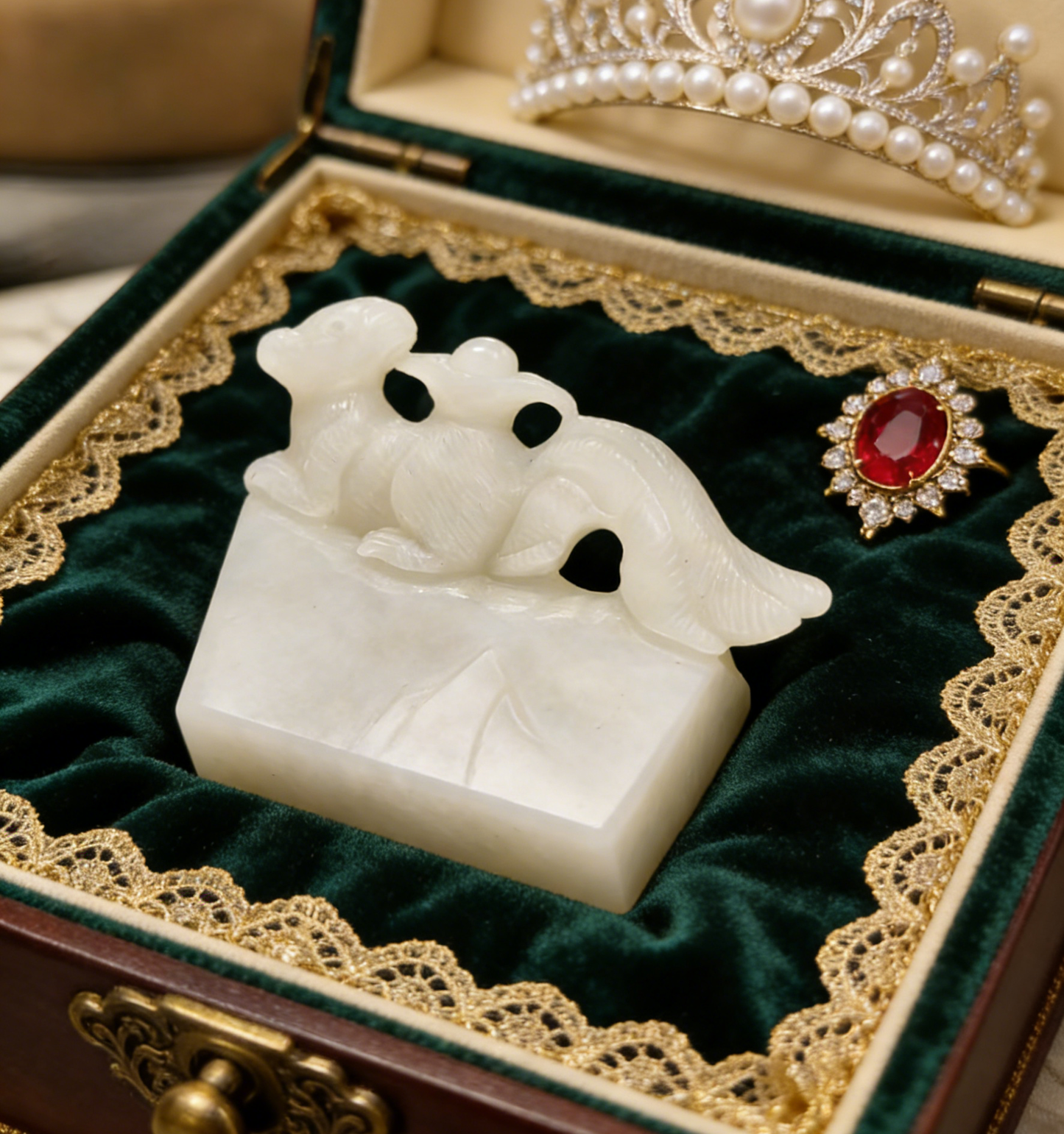 Four-Tailed Spirit Mouse Sculpture - 173.67g Rare Nephrite Jade Carving, Wealth & Fortune Attractor