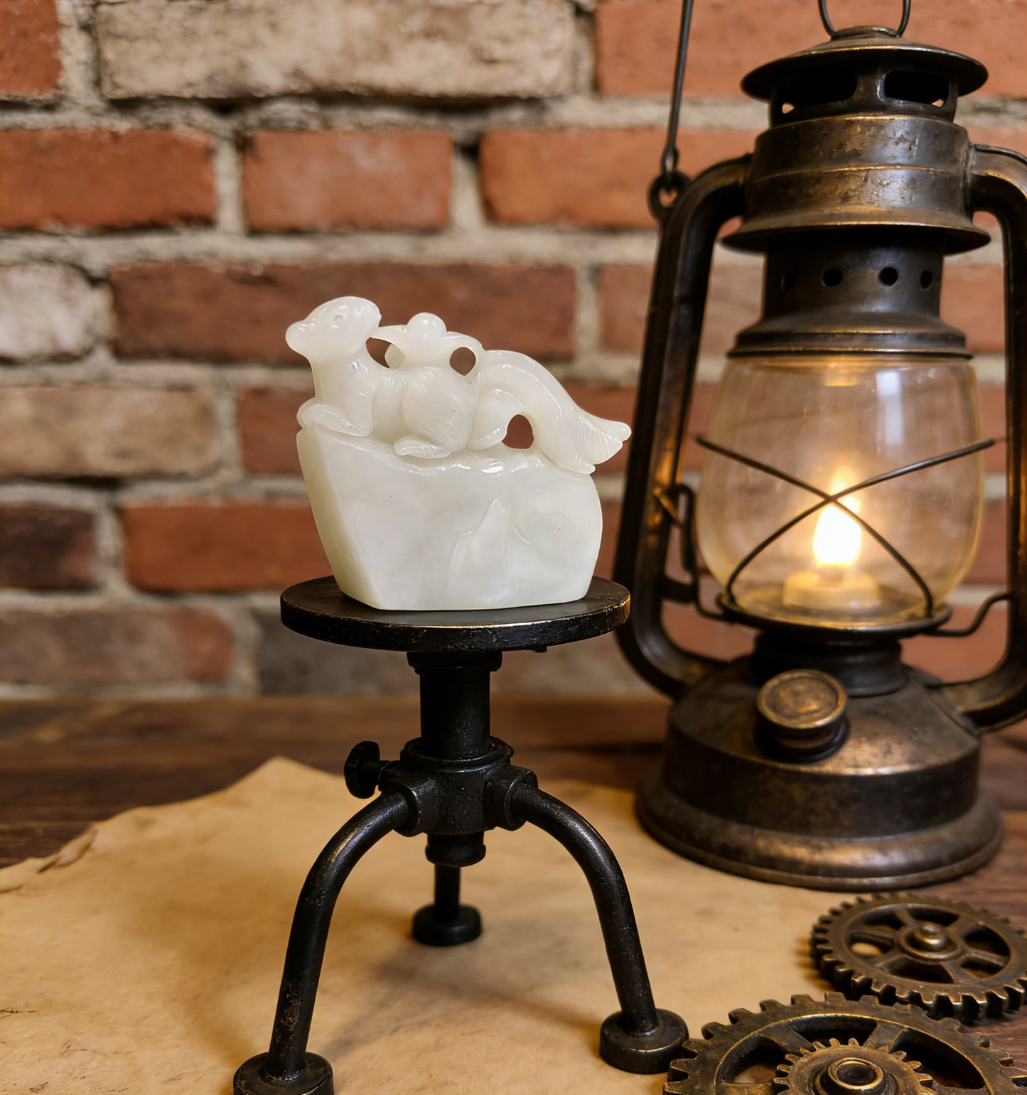 Four-Tailed Spirit Mouse Sculpture - 173.67g Rare Nephrite Jade Carving, Wealth & Fortune Attractor