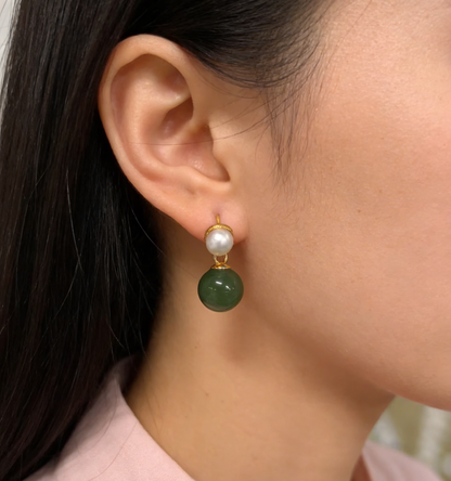 Sterling Silver Jasper Pearl Earrings - 2.59g, Delicate Bead Drop Design, Minimalist Luxury