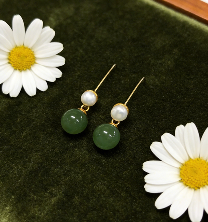 Sterling Silver Jasper Pearl Earrings - 2.59g, Delicate Bead Drop Design, Minimalist Luxury