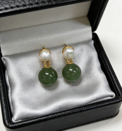 Sterling Silver Jasper Pearl Earrings - 2.59g, Delicate Bead Drop Design, Minimalist Luxury