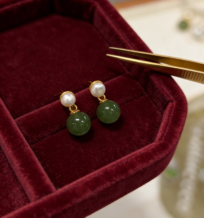 Sterling Silver Jasper Pearl Earrings - 2.59g, Delicate Bead Drop Design, Minimalist Luxury