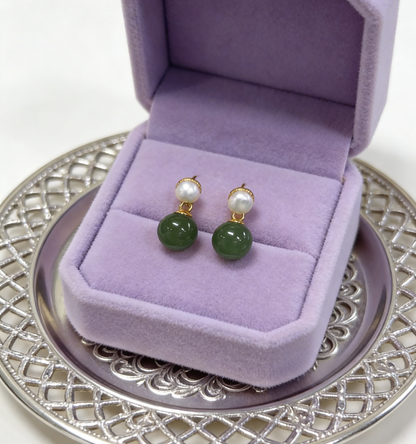 Sterling Silver Jasper Pearl Earrings - 2.59g, Delicate Bead Drop Design, Minimalist Luxury