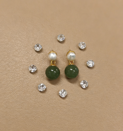 Sterling Silver Jasper Pearl Earrings - 2.59g, Delicate Bead Drop Design, Minimalist Luxury