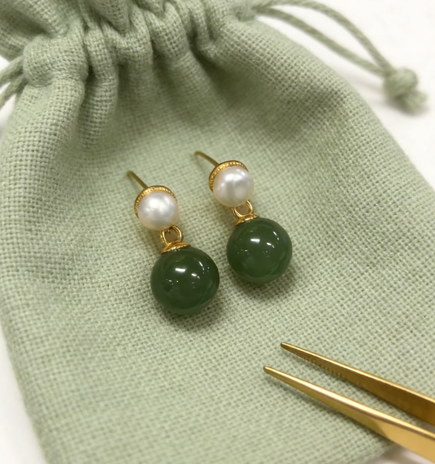 Sterling Silver Jasper Pearl Earrings - 2.59g, Delicate Bead Drop Design, Minimalist Luxury