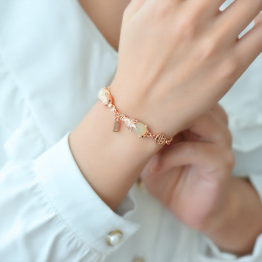 Vintage Hetian White Jade Pixiu Bracelet