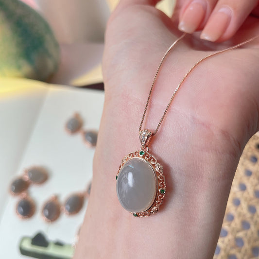 Hetian Smoky Lavender Jade Cabochon Pendant – 925 Silver Setting