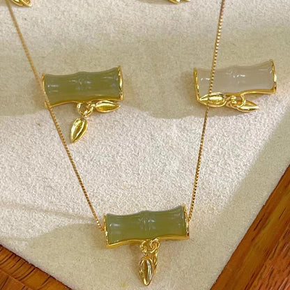 Hetian Jade Bamboo Charm Pendant – 925 Silver Mount, DIY-Friendly