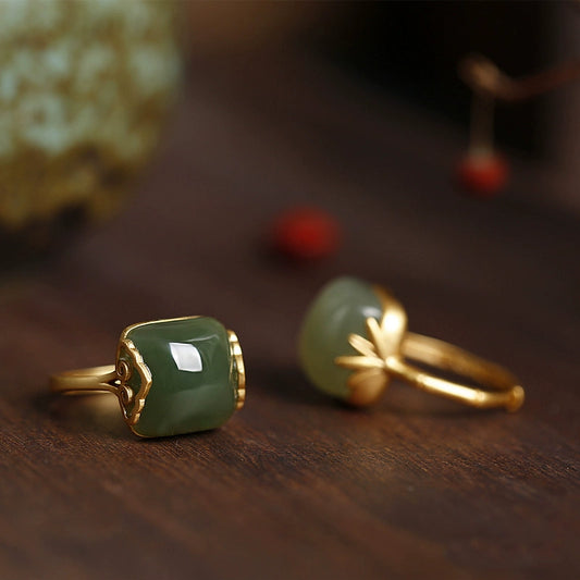 Hetian Jade Ring – “Sugar Cube” Minimalist Design (For Women)