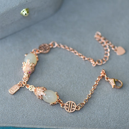 Vintage Hetian White Jade Pixiu Bracelet