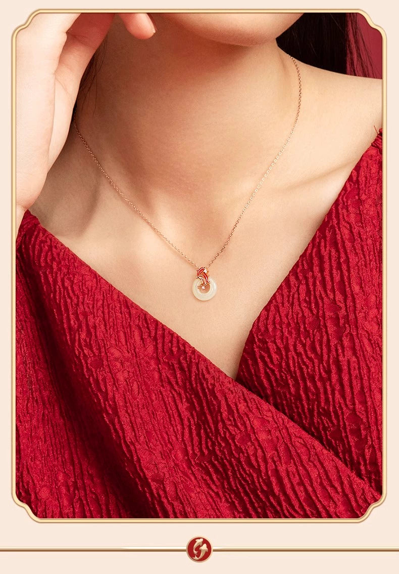 Hetian Jade Koi “Ping An Kou” Set – Necklace & Bracelet (with Silver Chain)
