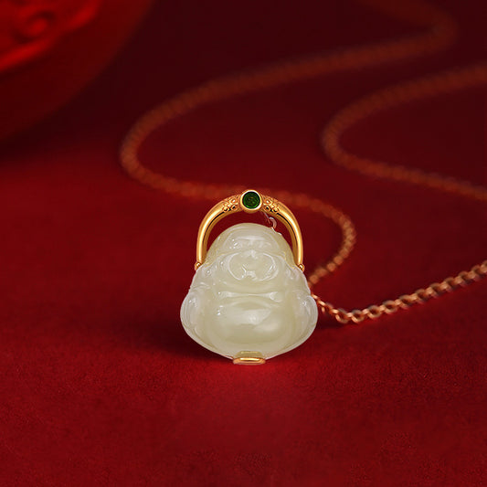 Hetian Jade Smiling Buddha Necklace