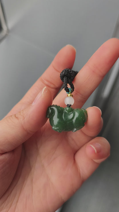 Green Jade Horse with Coin Necklace - 10g Handmade Carving, Chinese Auspicious Amulet