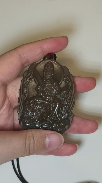 Samantabhadra Guanyin Jade, Solid Nephrite Pendant 60.45g, Buddhist Protection Amulet, Spiritual Gift