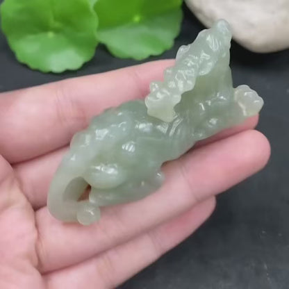 Qilin Jade Sculpture, Solid Nephrite 42.28g, Chinese Mythical Beast, Protection Talisman