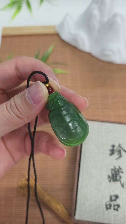 Dragon Turtle Pendant, 14.55g Green Nephrite Jade, Wisdom Longevity Talisman, Spiritual Protection Amulet