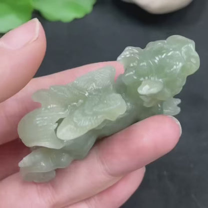 Qilin Jade Statue, 42.28g Natural Nephrite, Auspicious Guardian, Good Fortune Home Decor