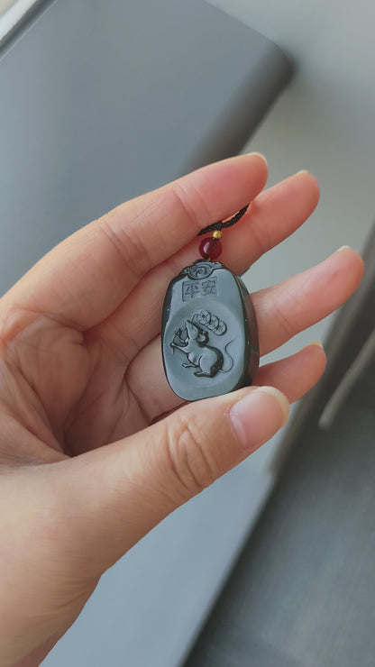 Wealth-Bringing Jade Mouse Pendant - “Money Mouse” Nephrite Carving, Approx. 20.3g, Symbol of Abundance & Fortune