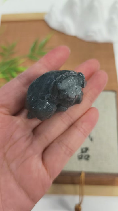 Fortune Dog Jade Sculpture, 53.8g Natural Nephrite, Wealth Attraction Talisman, Home Blessing Decor